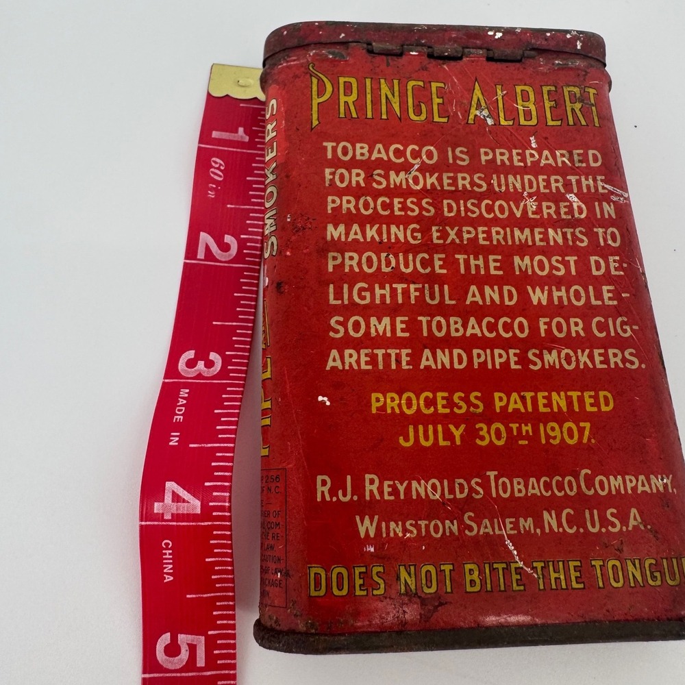 Prince Albert Crimp Cut Tobacco Tin Vintage Red Metal Pocket Can R.J. Reynolds - Picture 10 of 10